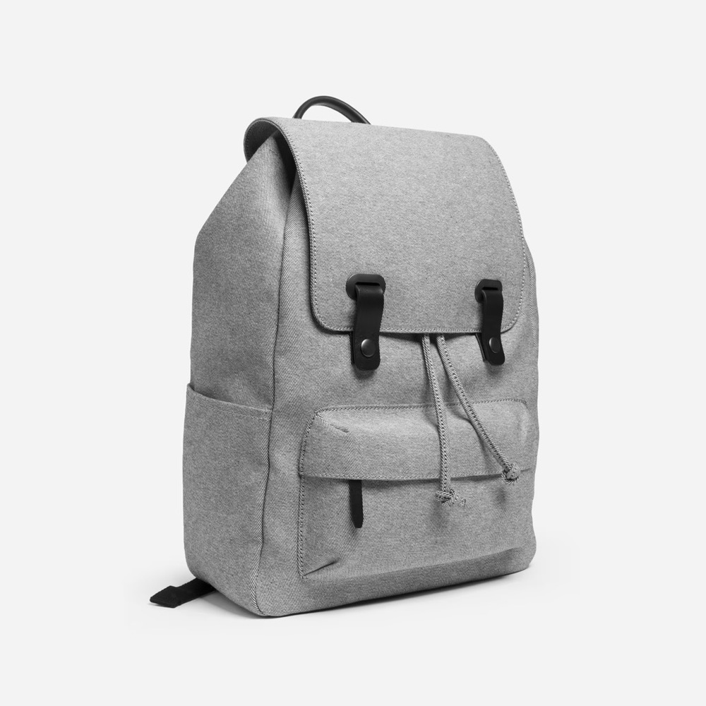 Everlane Canvas Snap Backpack Laptop Padded Slot Side Pockets Gray